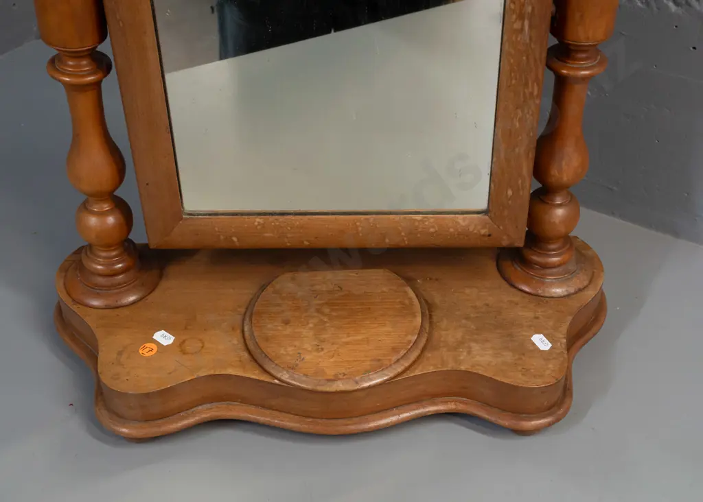 Victorian mahogany dressing table mirror with turned supports, arch top mirror, bun feet, lidded baize-lined jewellery Image 1++