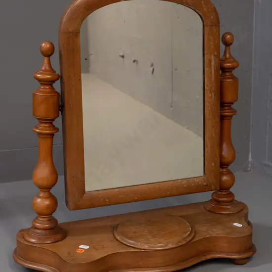 Victorian mahogany dressing table mirror with turned supports, arch top mirror, bun feet, lidded baize-lined jewellery