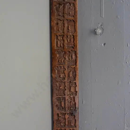 Dutch carved wood speculaas mold with assorted figural and agricultural motifs - some chips, age wear, paint splatters
