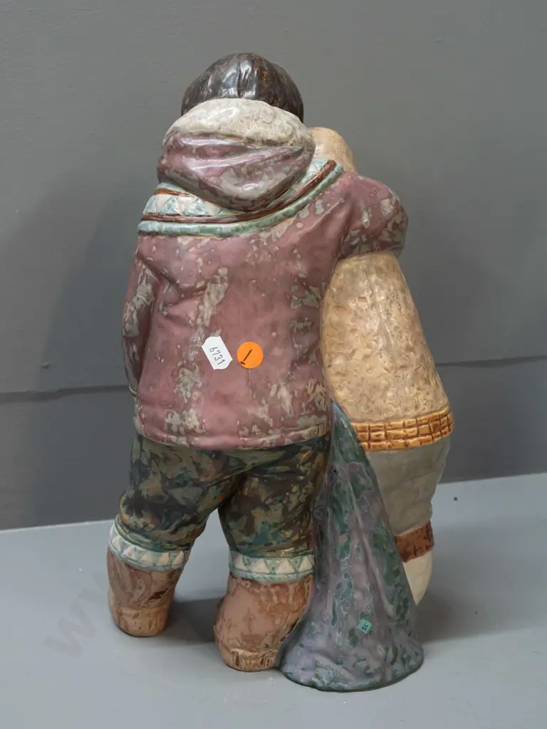 large LLadro figure of girl and boy in Inuit style outfits H-340 W-180 at base Image 1++