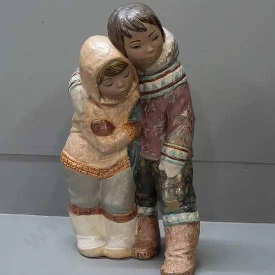 large LLadro figure of girl and boy in Inuit style outfits H-340 W-180 at base