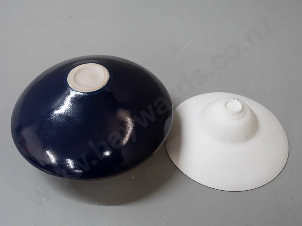 2 studio pottery items - Lee Le Grice small conical shape bowl & a cobalt blue squat vase with gilt lustre decoration, Image 1++