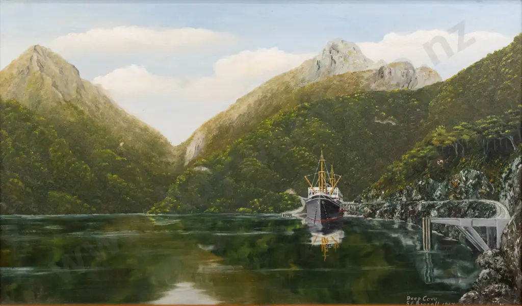 GE Brassell 1967 - framed oil on board (Deep Cove) H390 W670 Image 1++