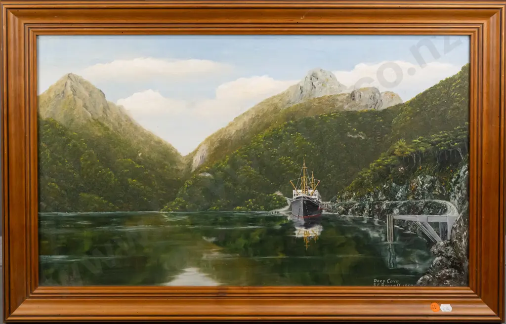 GE Brassell 1967 - framed oil on board (Deep Cove) H390 W670 Image 1++