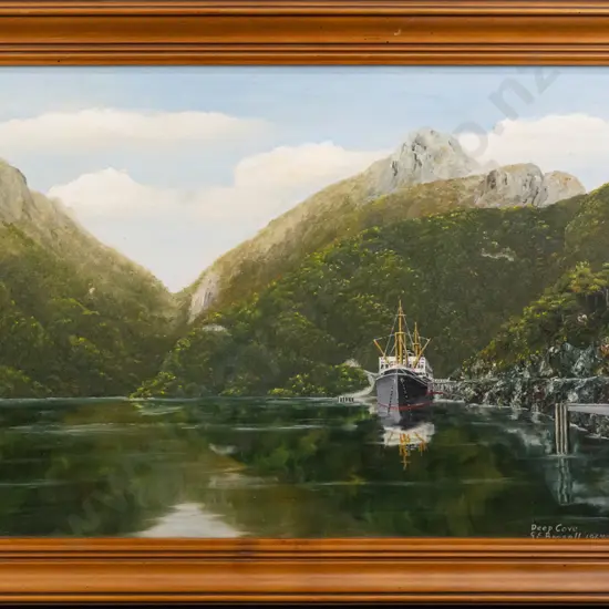 GE Brassell 1967 - framed oil on board (Deep Cove) H390 W670