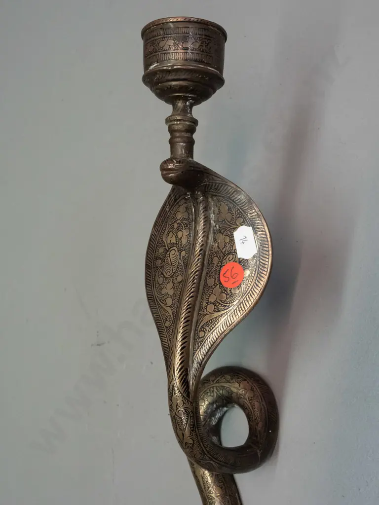cast and engraved metal cobra shaped wall mount candle sconce - no maker's marks. Sconce fitting loose from stripped Image 1++