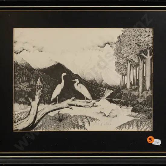 Rei Hamon -- framed print "Jewels of Okarito" H-200 W-270 [paint loss to frame]