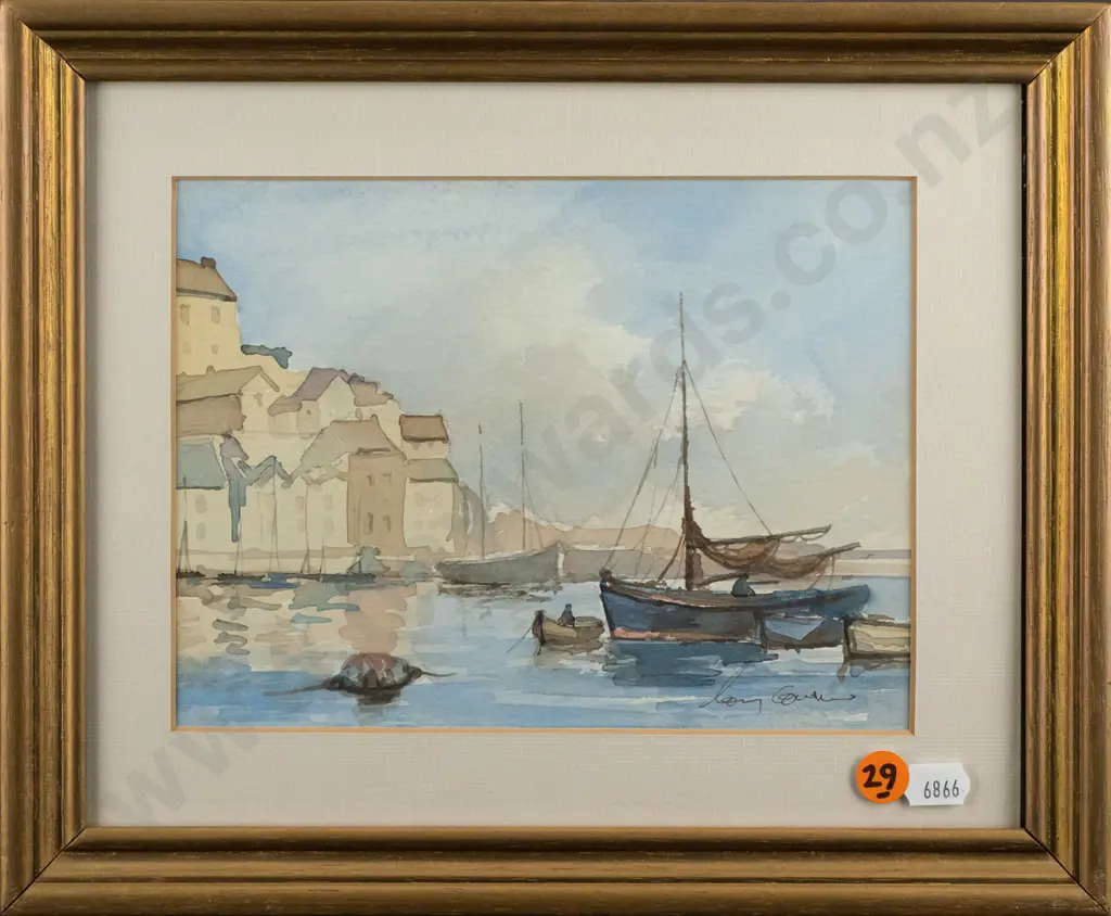 Illegible signature -- framed watercolour, harbour scene, H-145 W-195 Image 1++