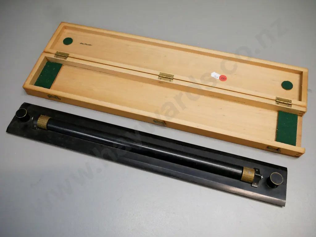 vintage brass rolling ruler, WH Harling Ltd London, w/ original box. Box L-480 [box missing piece from one end, some Image 1++