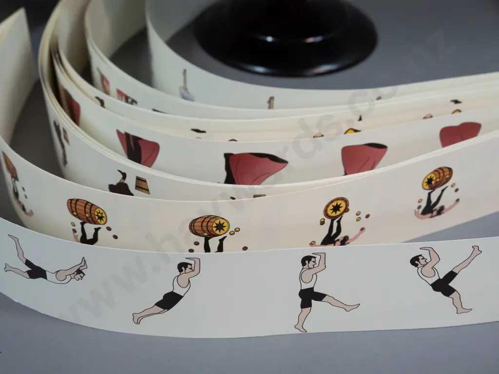Hemisferium reproduction zoetrope moving picture device with spinning gallery and assorted paper animation image strips Image 1++