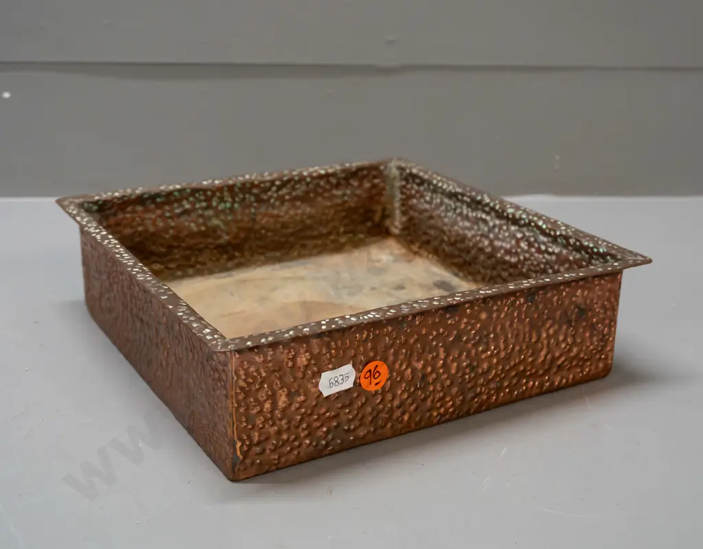 vintage hammered copper square planter trough with folded rim H-65 230 x 230. Image 1++