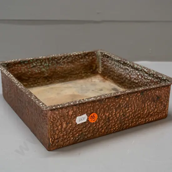 vintage hammered copper square planter trough with folded rim H-65 230 x 230.