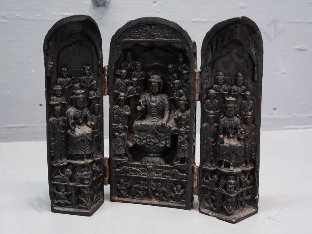 small composite hinged fold-out 3-section Buddhist shrine H-170 Image 1++