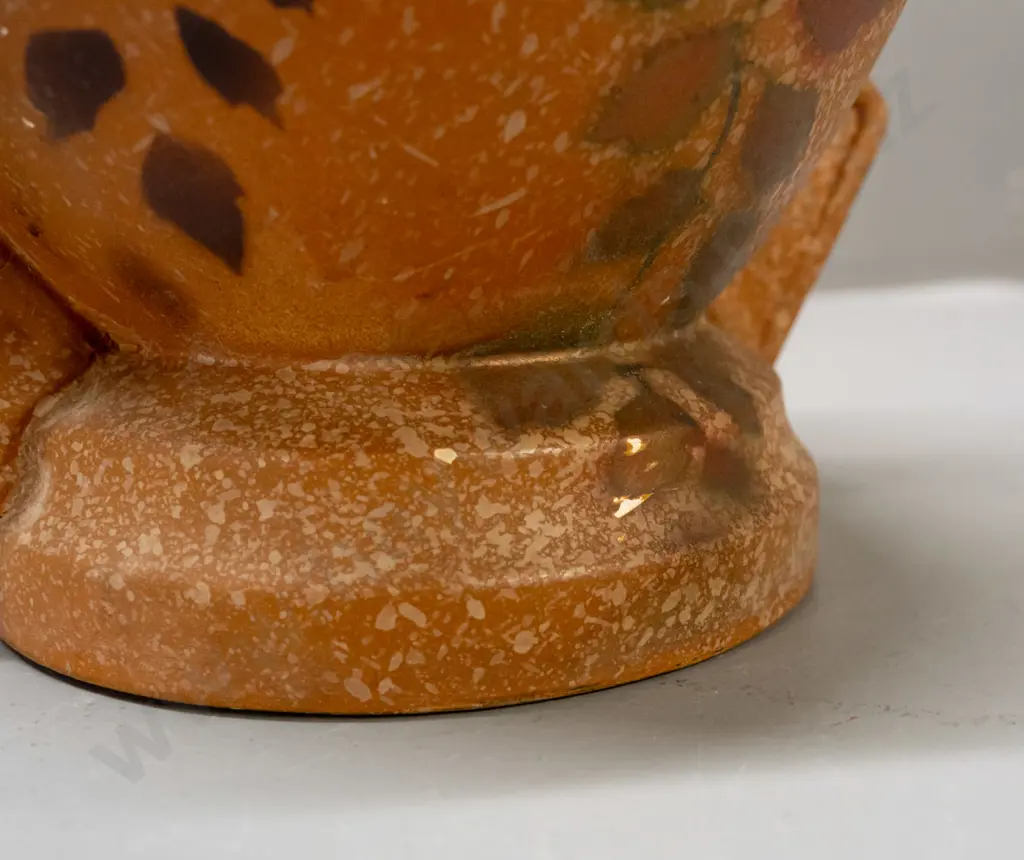 2 English pottery vases - deco with autumn leaf motif over spatter glaze and a Shorter & Sons fan shaped trough - some Image 1++