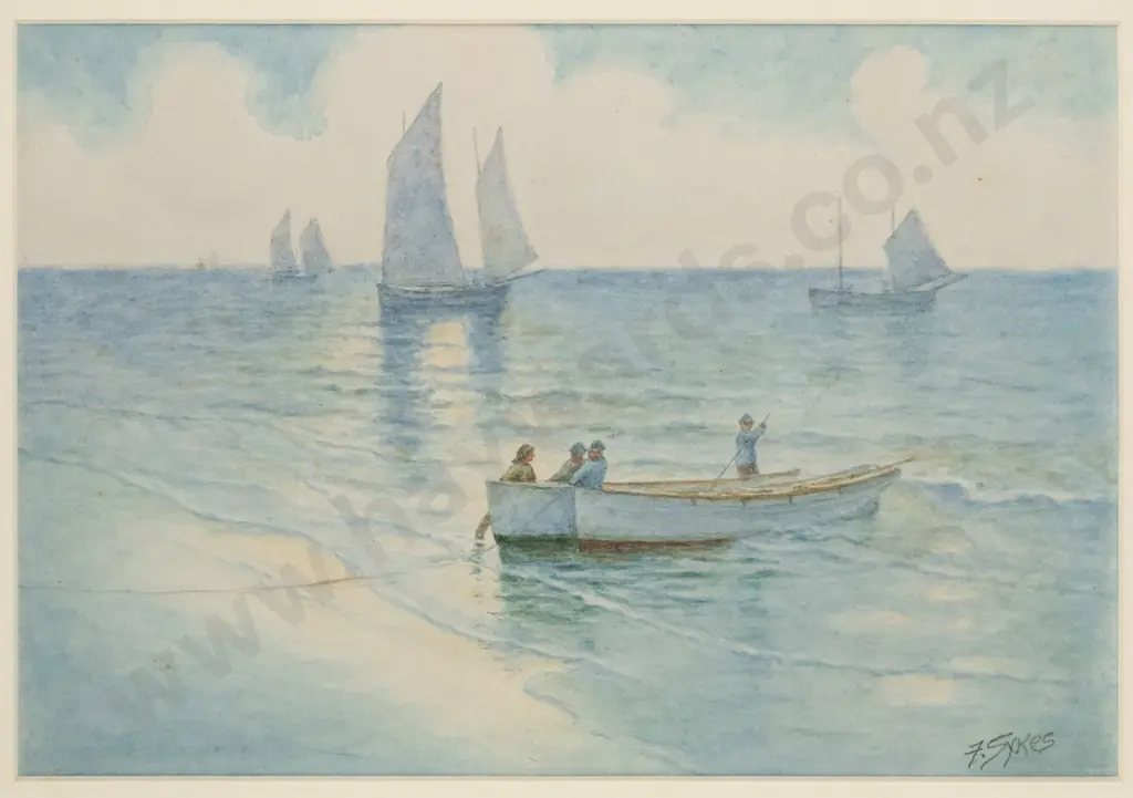 F. Sykes - framed watercolour - fishing boats H-175 W-260 Image 1++