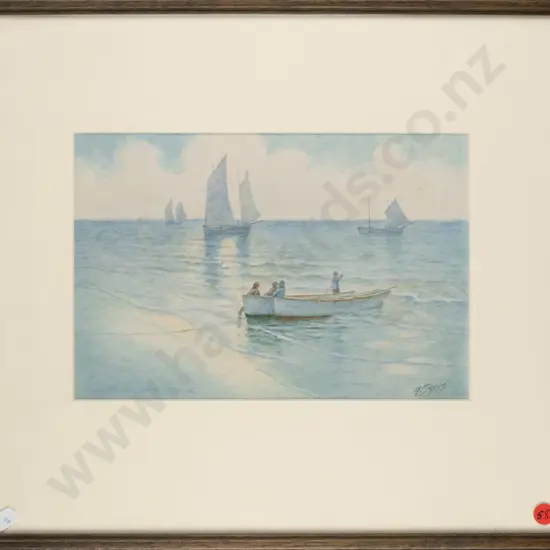 F. Sykes - framed watercolour - fishing boats H-175 W-260