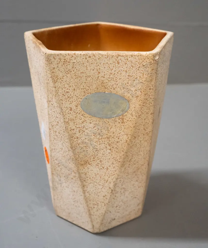 vintage Salisbury Pottery NZ faceted side hand painted floral vase with splatter background - mark on base "71." - has Image 1++