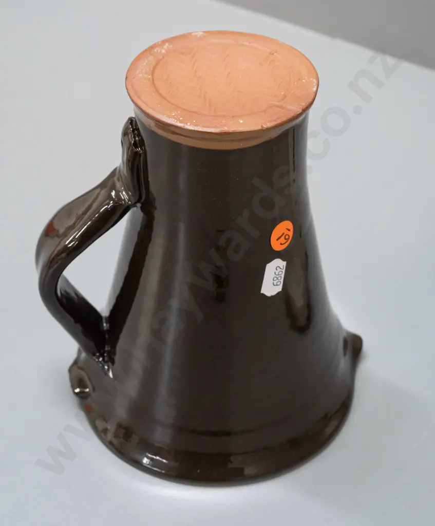2 studio pottery jugs - one tall flared design inscribed To Margaret Best Wishes John Pollex 1990 - and one other with Image 1++