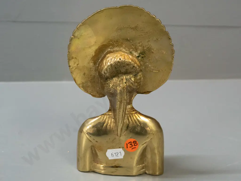 polished heavy solid cast brass Thai style bust of a woman - some pitting overall H-160 W-90 Image 1++