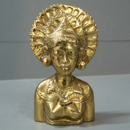polished heavy solid cast brass Thai style bust of a woman - some pitting overall H-160 W-90