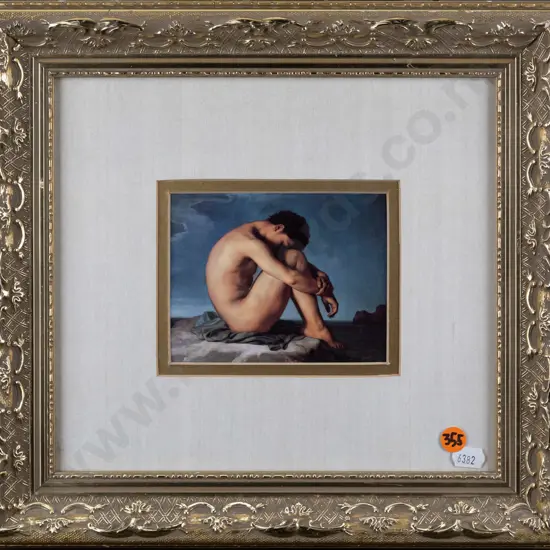Hippolyte Flandrin -- framed reproduction "Study (Young Male Nude)" H-90 W-120 [small chip to upper right frame mitre]