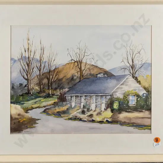 W Gawn -- framed watercolour on paper "Miss Mills Cottage, Wanaka" H-250 W-325