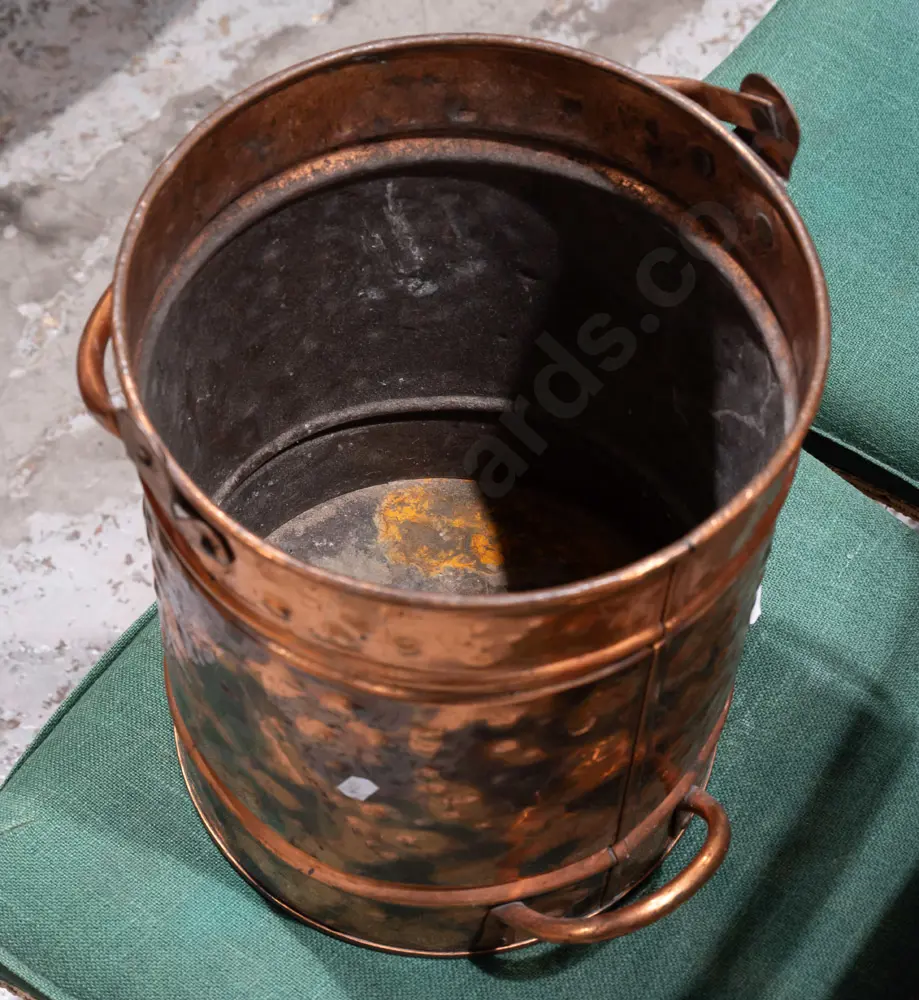 Copper hand-beaten double-handled coal bucket [scratches & dinting, corrosion to inside] H-320 D-240 Image 1++