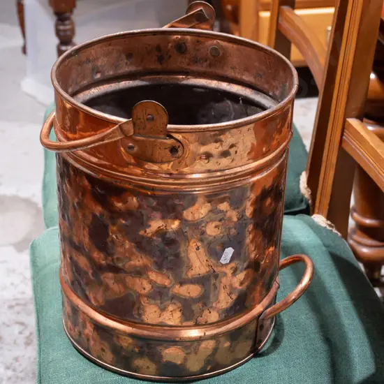 Copper hand-beaten double-handled coal bucket [scratches & dinting, corrosion to inside] H-320 D-240