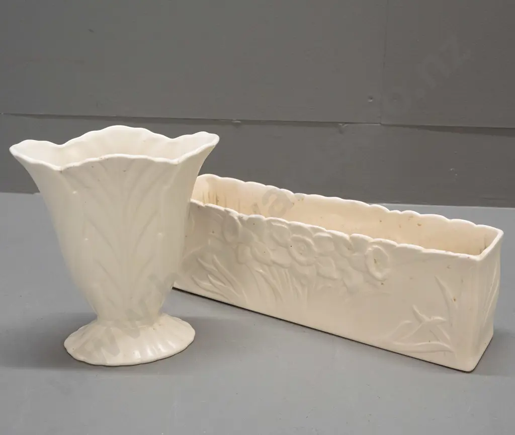 2 English vases - Spode Velamour daffodil motif trough K183 and a Beswick foliate shape 844-3 - both need cleaning and Image 1++