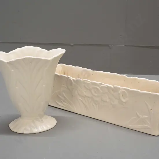 2 English vases - Spode Velamour daffodil motif trough K183 and a Beswick foliate shape 844-3 - both need cleaning and