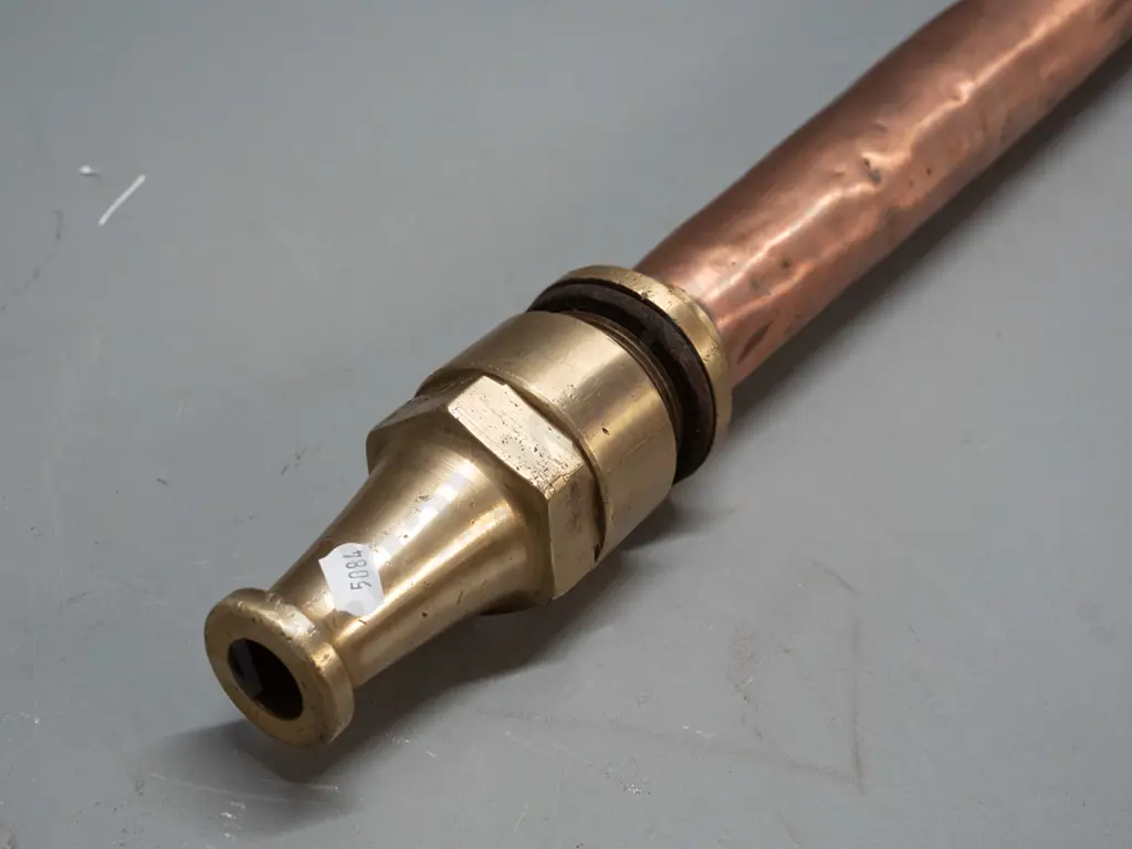 vintage polished brass and copper fire hose nozzle, no maker's marks - some denting to copper L-590 Image 1++