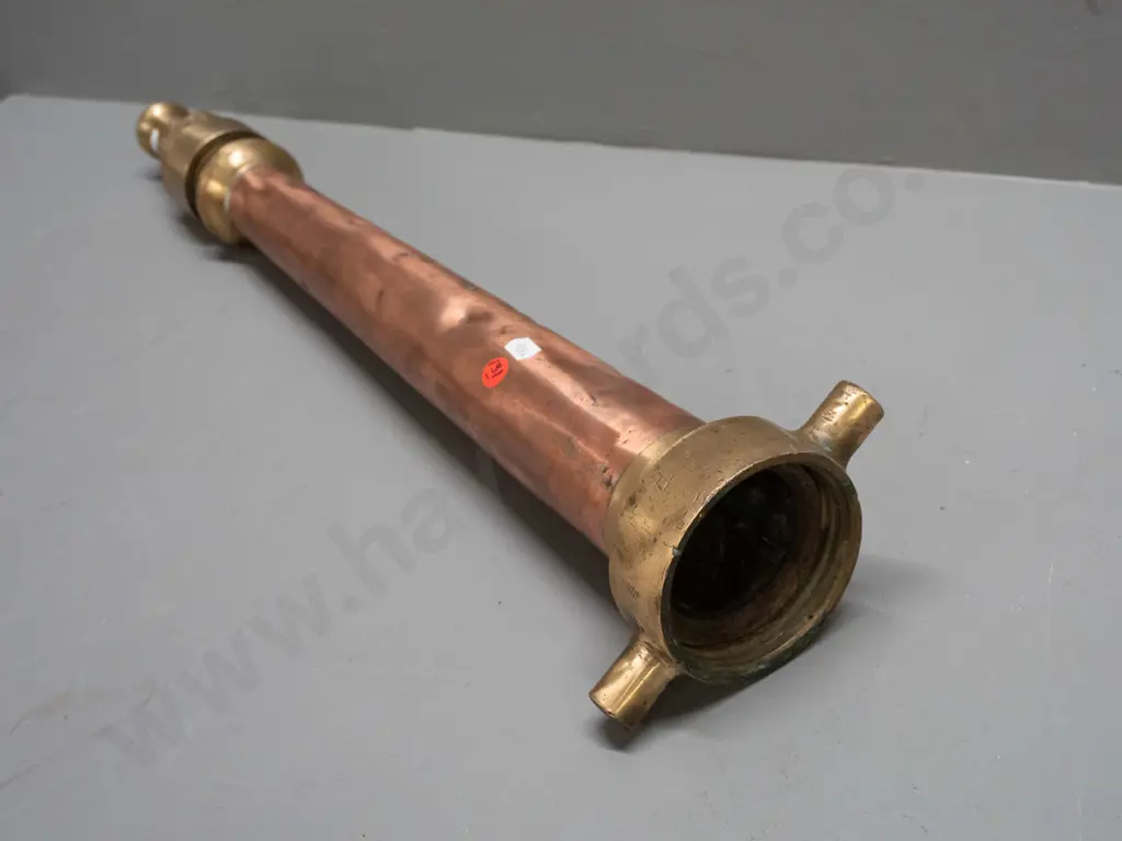 vintage polished brass and copper fire hose nozzle, no maker's marks - some denting to copper L-590 Image 1++