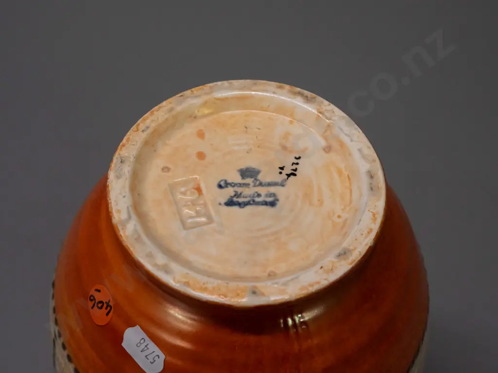 Crown Ducal deco style handled jug vase with orange and gold glaze H-210 W-150 handle to rim Image 1++