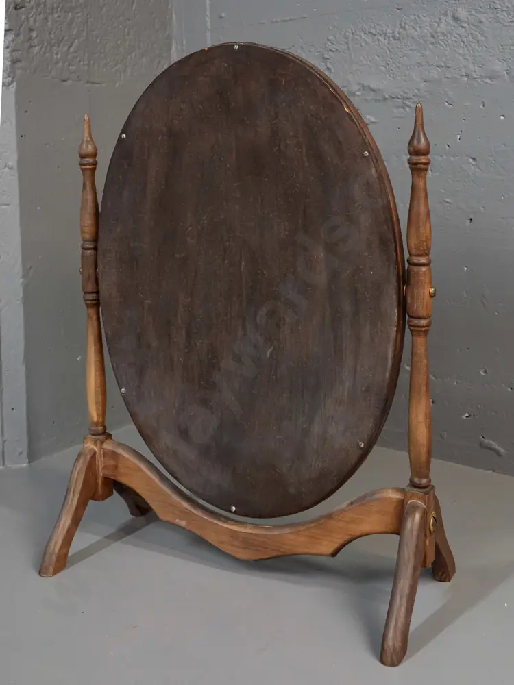 retro mixed timber freestanding oval cheval dressing table mirror - some fading and wear H-570 W-410 Image 1++