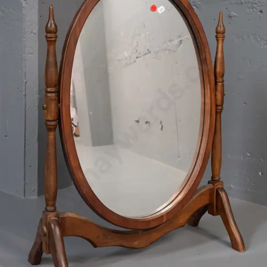 retro mixed timber freestanding oval cheval dressing table mirror - some fading and wear H-570 W-410