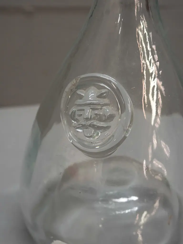 retro (Holmegaard?) clear glass viking head carafe - some sticker residue needs cleaning off H-220 D-120 Image 1++