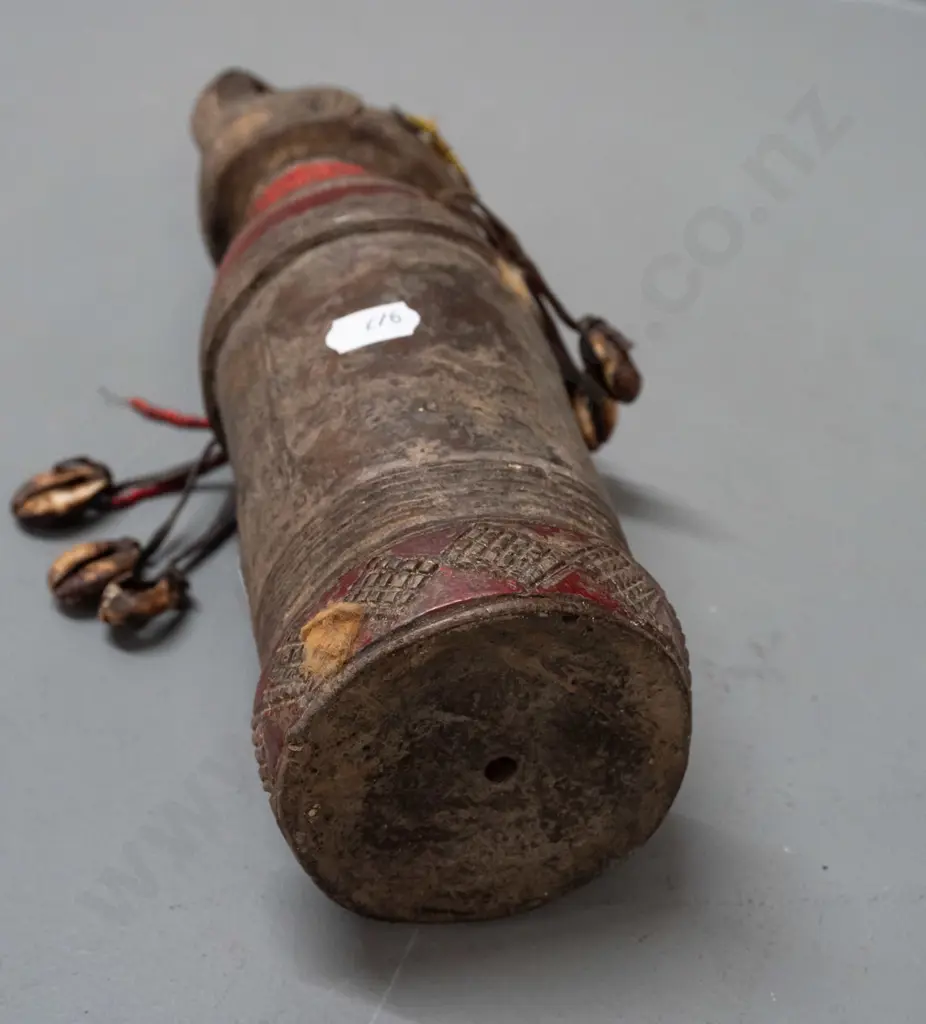 tribal style pottery figure with beads and shells, remnant fur or wool decoration H-230 Image 1++