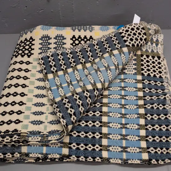 Welsh tapestry wool geometric pattern woven blanket - some minor staining L-2130 W-1850