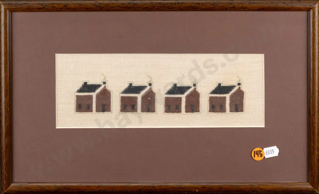 framed cross-stitch, four houses, H-80 W-225 Image 1++