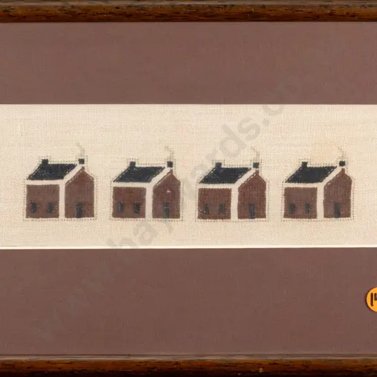 framed cross-stitch, four houses, H-80 W-225