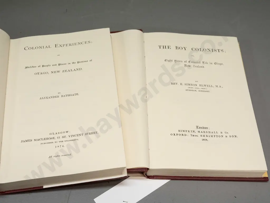 2 Capper Press 1970s reprint / facsimile NZ histories: Colonial Experiences by Bathgate and The Boy Colonists by Elwell Image 1++