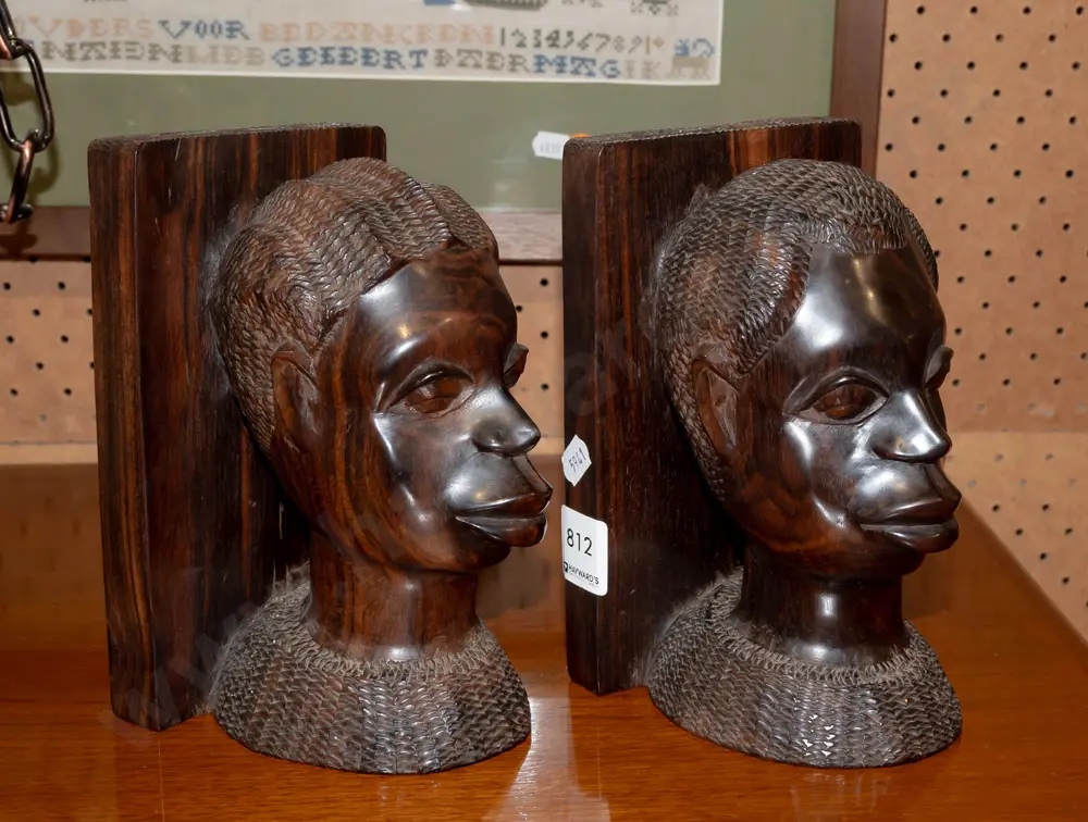 pair of African hardwood [rosewood?] carved bust bookends H-180 W-240 [together] Image 1++