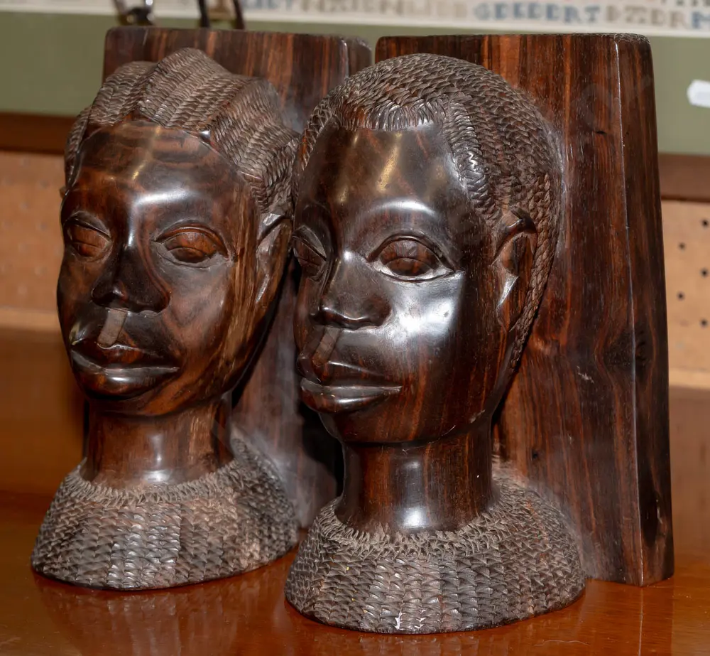 pair of African hardwood [rosewood?] carved bust bookends H-180 W-240 [together] Image 1++