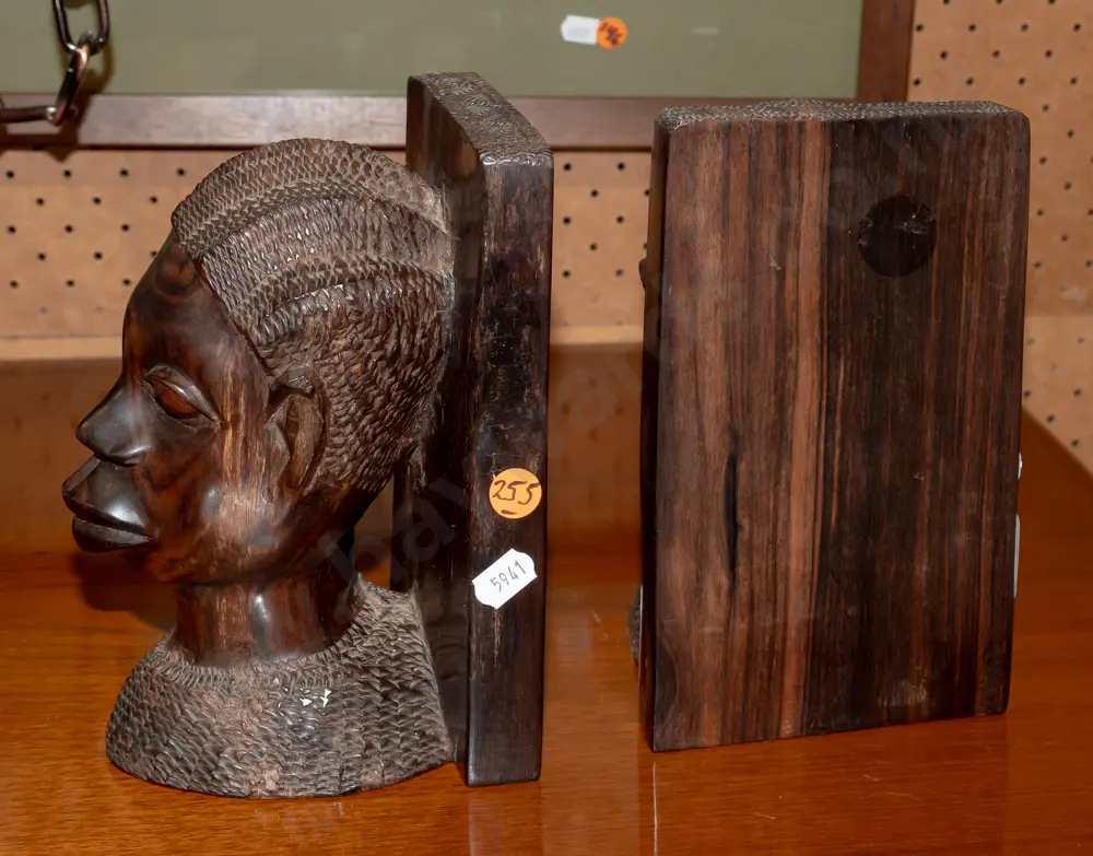 pair of African hardwood [rosewood?] carved bust bookends H-180 W-240 [together] Image 1++