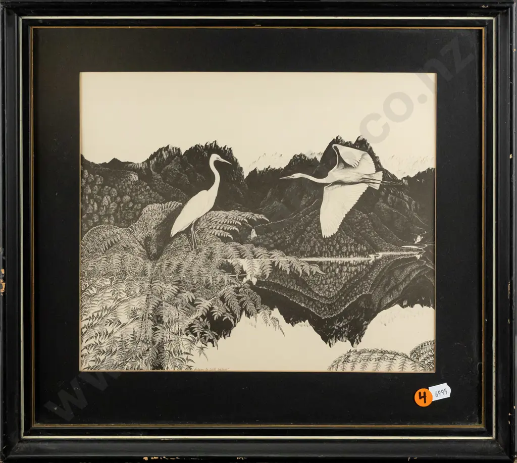 Rei Hamon -- framed print "Return to Still Waters" H-230 W-270 [paint loss to frame] Image 1++