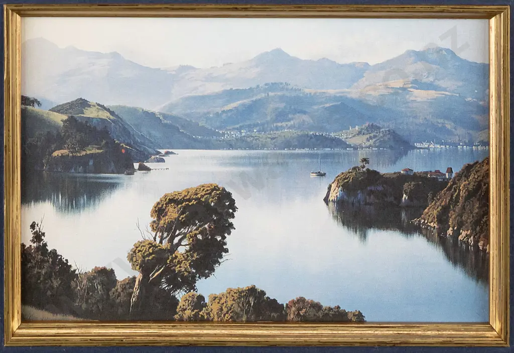 Graham Brinsley -- framed print, "Otago Harbour" H-90 W-135 Image 1++