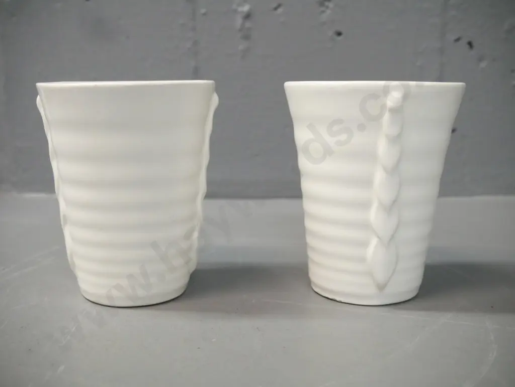 2x Crown Lynn #131 beakers ribbed decoration w/ vertical graduated foliage [1 has fretting to rim, 2 has loss to bottom Image 1++