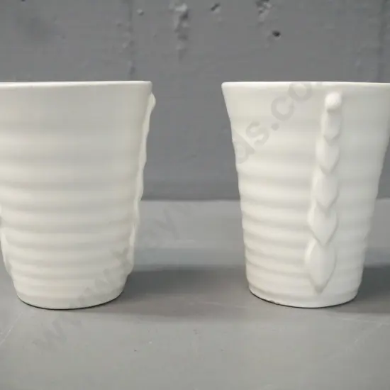 2x Crown Lynn #131 beakers ribbed decoration w/ vertical graduated foliage [1 has fretting to rim, 2 has loss to bottom