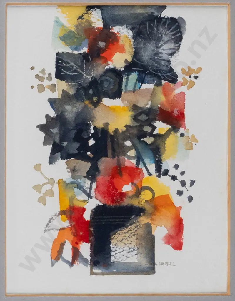 Julia Faithful -- framed watercolour "Decoration" H-190 W-145 [light wear to frame] Image 1++