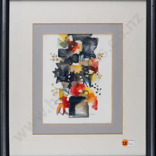 Julia Faithful -- framed watercolour "Decoration" H-190 W-145 [light wear to frame]